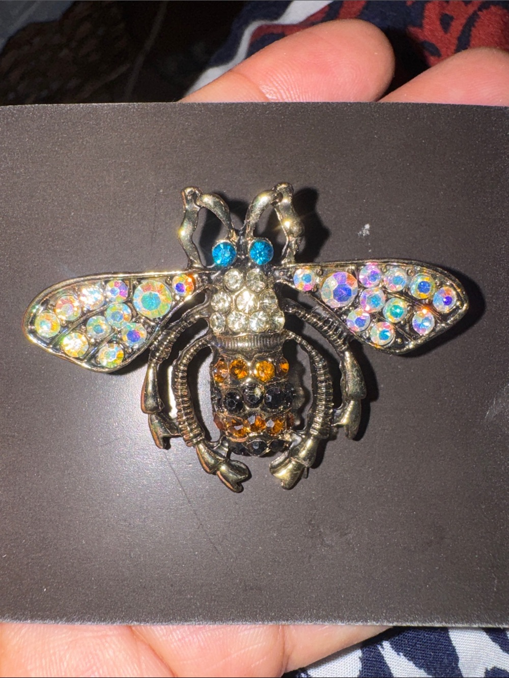 Crystal Bee Brooch Pin in Gold with Multicolor Rhinestones